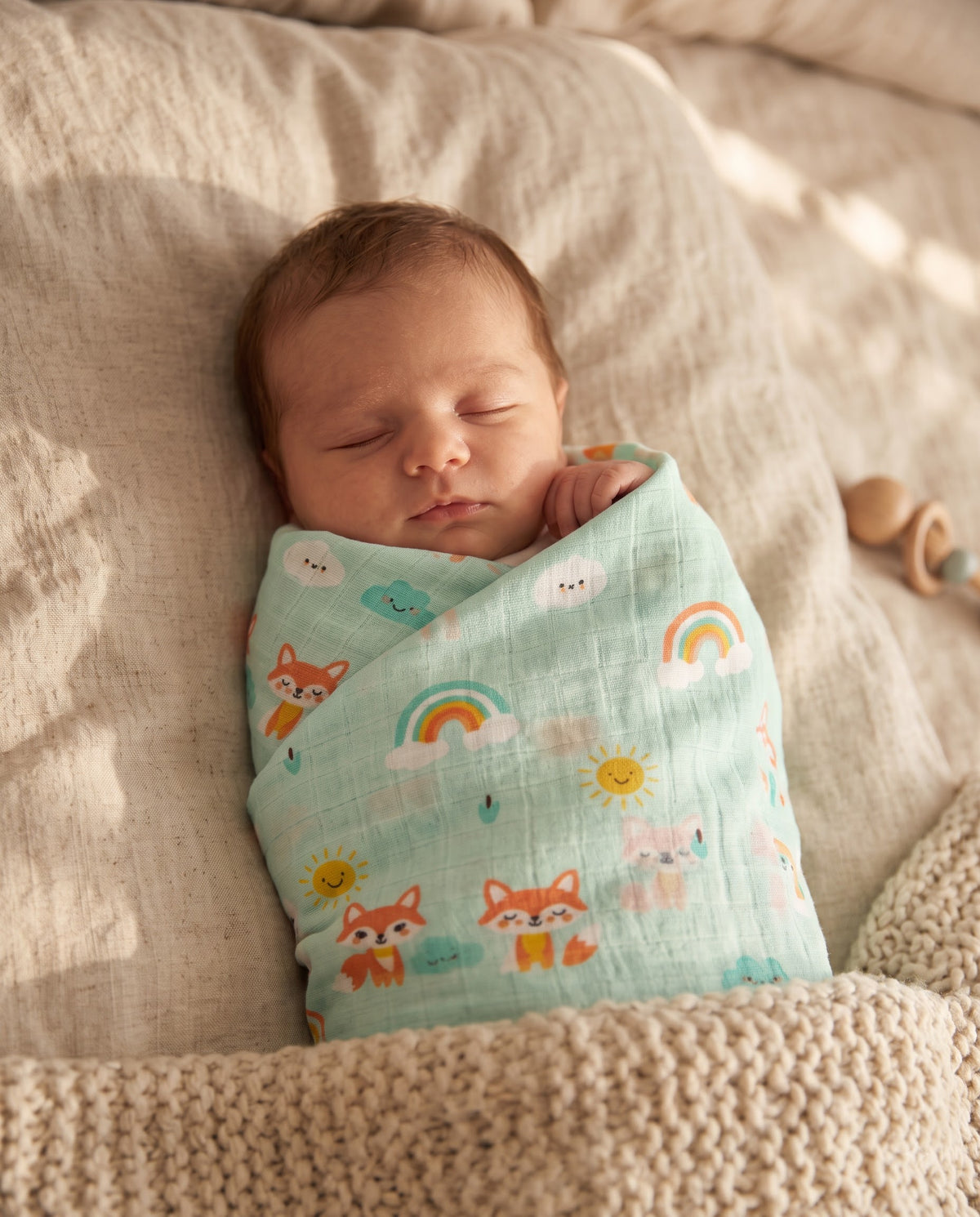 Rainbow Fox Muslin Swaddle Towel