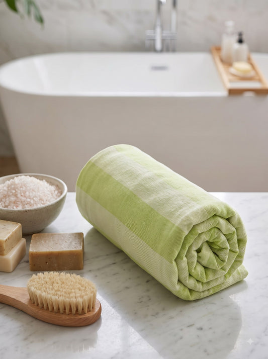 Light Green Striped Bamboo Towel