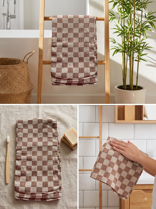 Blush Checked Bamboo Towel