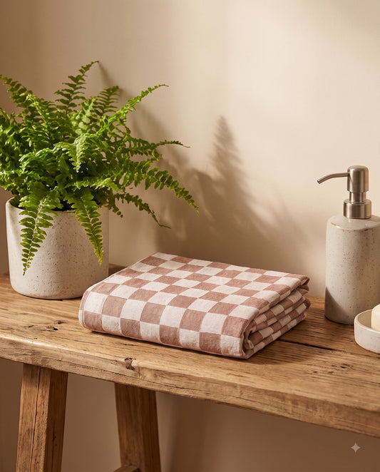 Blush Checked Bamboo Towel