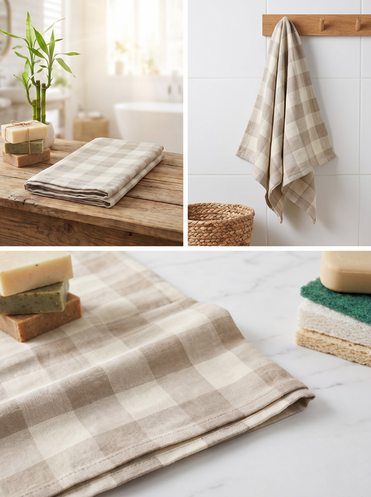 Grey Checked Bamboo Towel