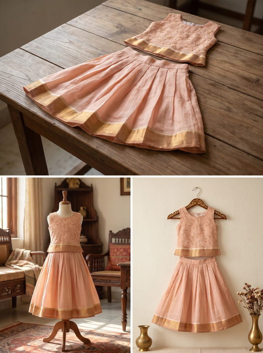 Peach Floral Ethnic Lehenga Set
