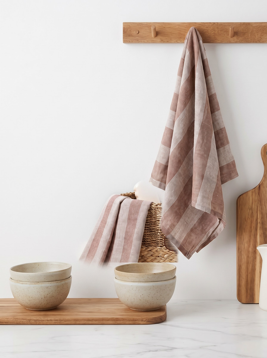 Cream Color Striped Bamboo Towel