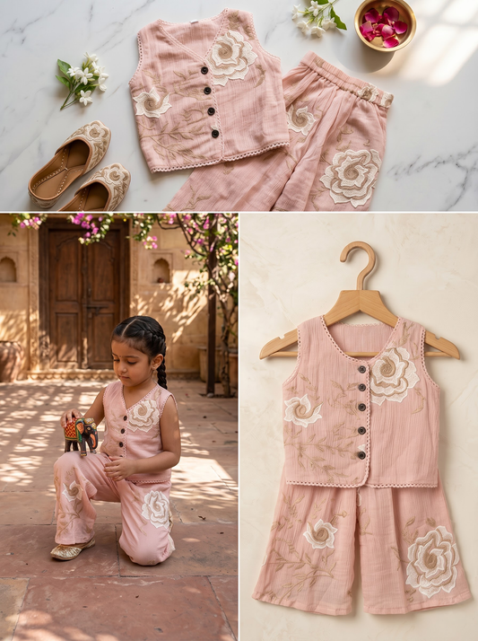 Peach Floral Top Pant Set