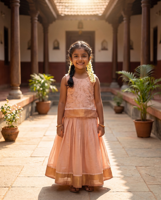 Peach Floral Ethnic Lehenga Set