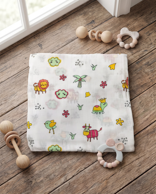 Jungle Animals Muslin Swaddle Towel