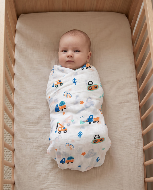 Construction Vehicles Muslin Swaddle Towel