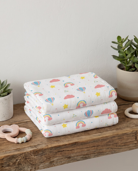 Rainbow Balloon Muslin Swaddle Towel