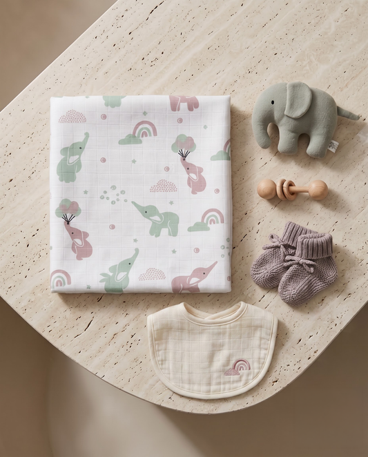 Elephant Rainbow Muslin Swaddle Towel
