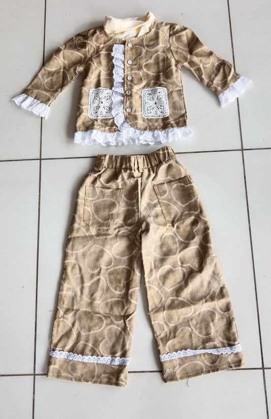 Beige Heart Jacket Pant Set