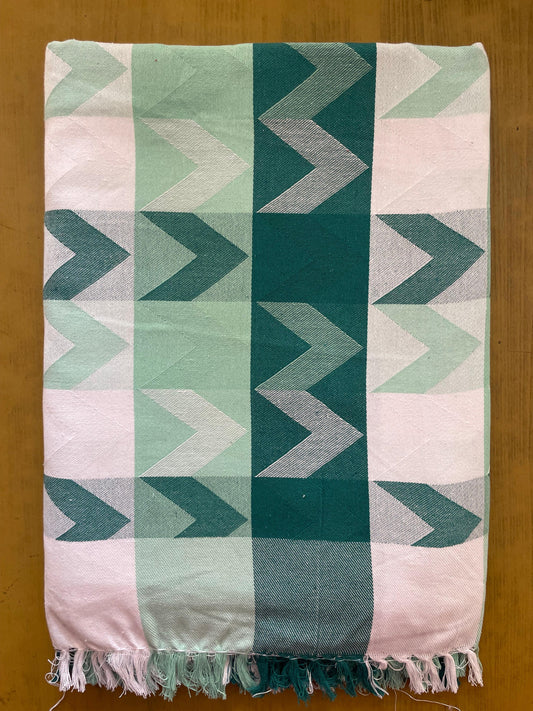 Green Zig Zag Print Jacquard Blankets