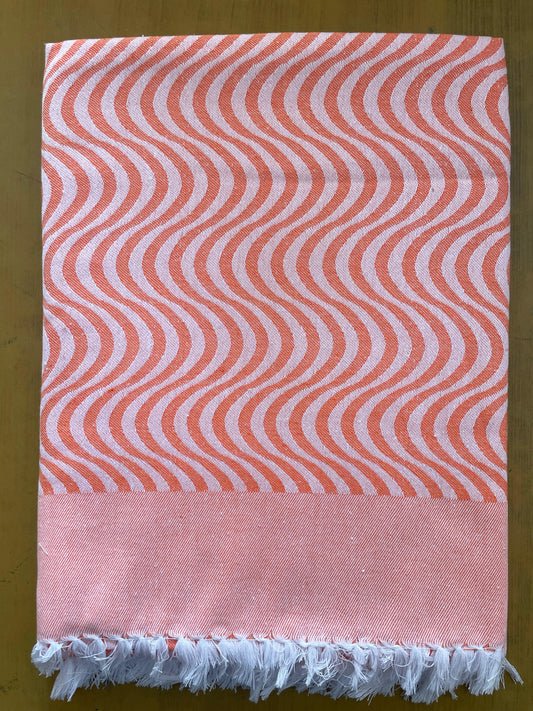 Orange Base Zig Zag Print Jacquard Blankets