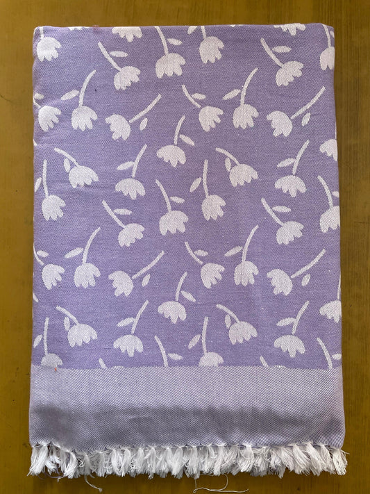 Lavender Base Lotus Print Jacquard Blankets