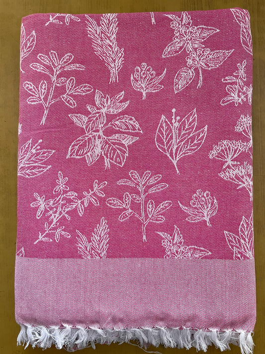 Pink Base Garden Print Jacquard Blankets