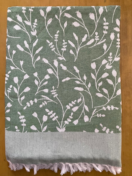Light Green Base Plant Print Jacquard Blankets