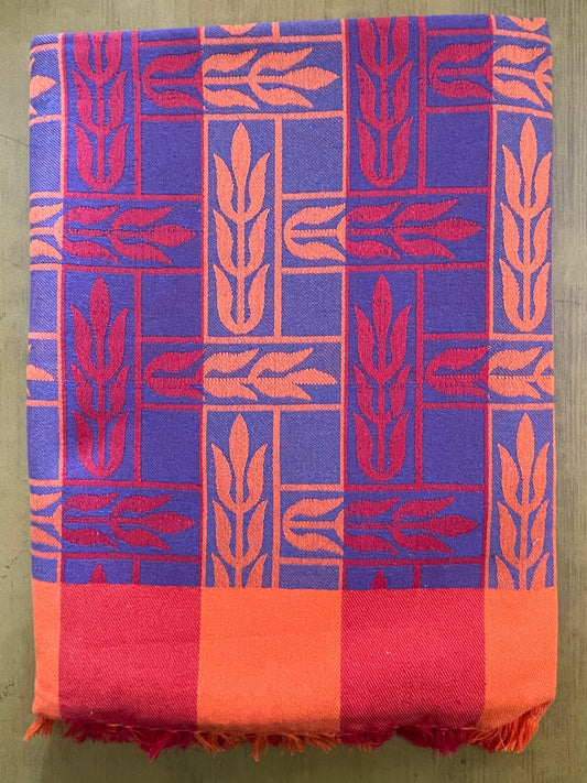 Blue Red Orange Cross Leaves Print Jacquard Blankets