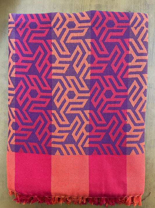 Blue Red Orange Geometric Print Jacquard Blankets