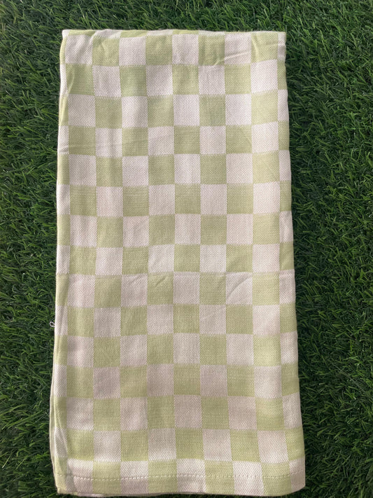 Light Green Checked Print Bamboo Towel