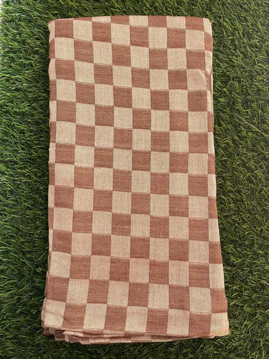 Brown Checked Print Bamboo Towel