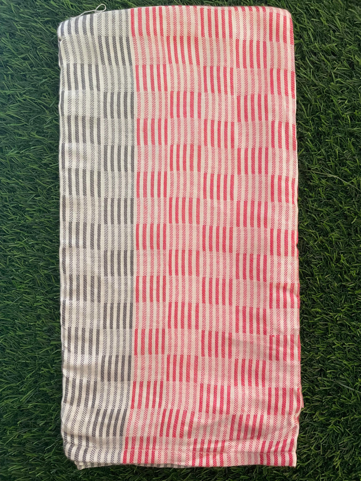 Red & Gray Lines Checked Print Bamboo Towel