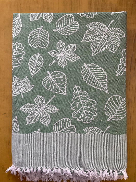 Green Base Leaf Print Jacquard Blankets