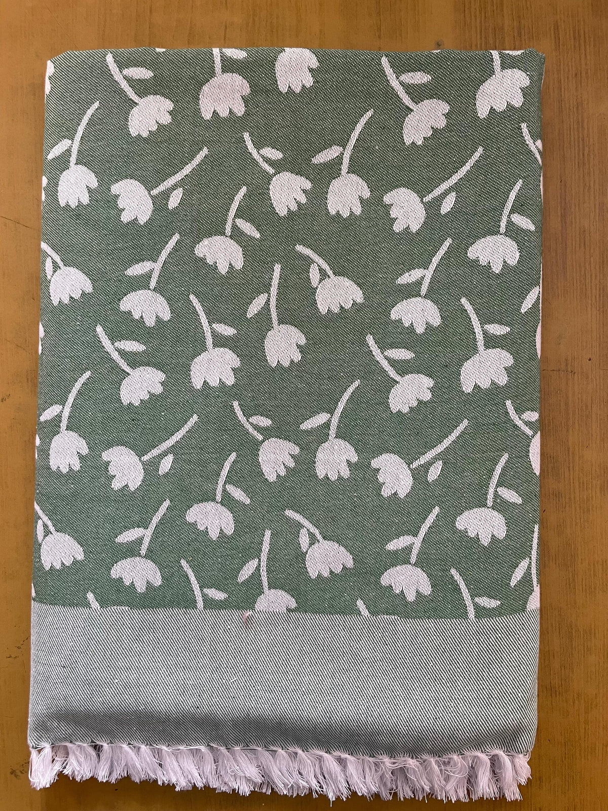 Green Base Lotus Print Jacquard Blankets