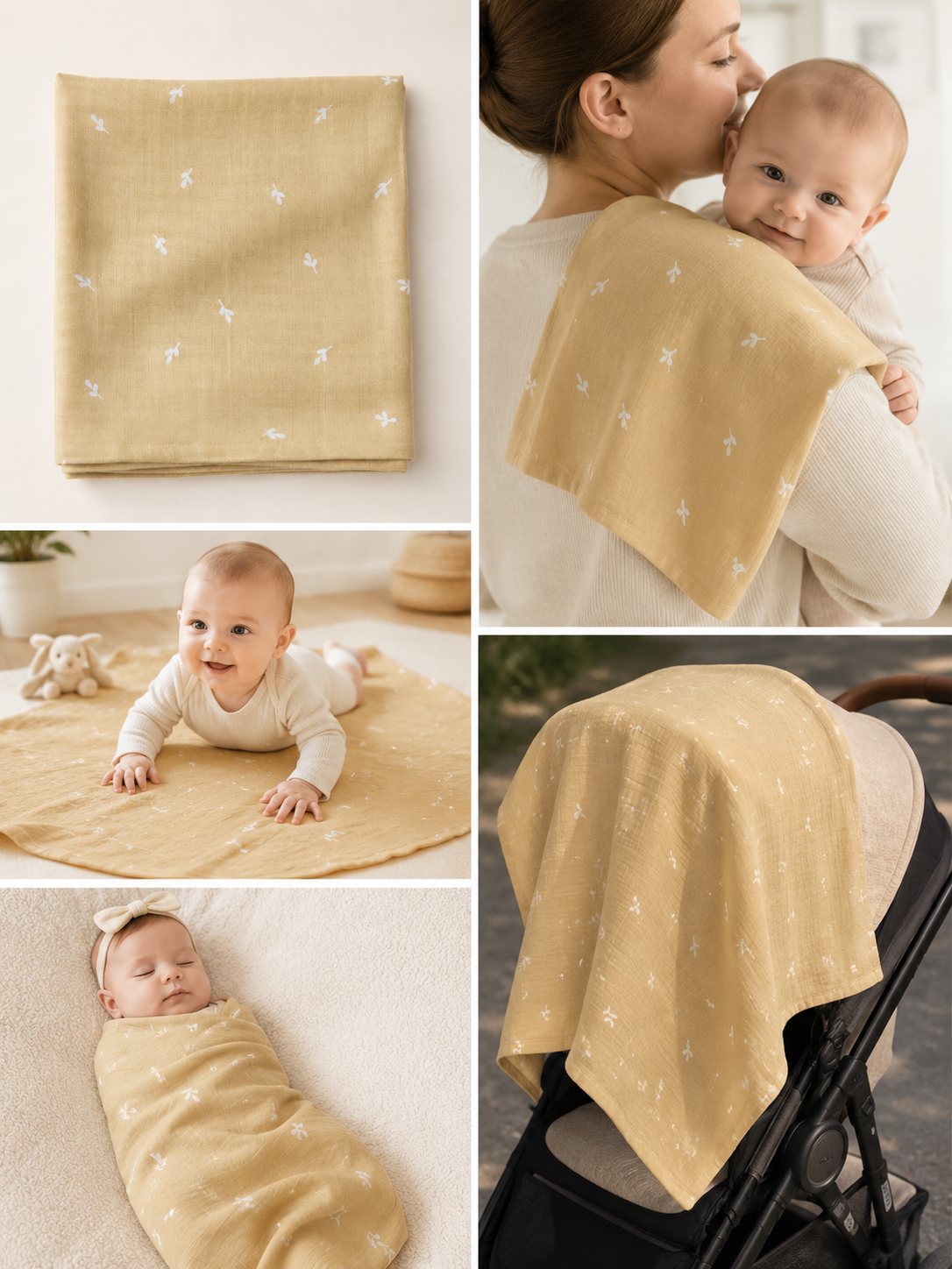 Beige Leaf Muslin Swaddle Towel
