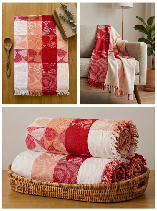 Red Base Floral Print Jacquard Blankets