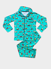 Full Sleeve Night Suit Pant Set - Lite Green Load Track Bokline