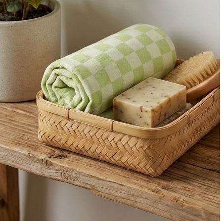 Light Green Checked Bamboo Towel
