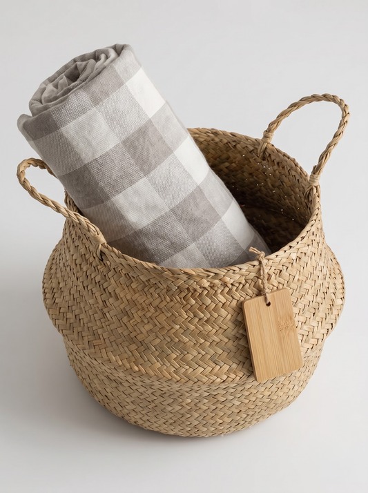 Grey Checked Bamboo Towel