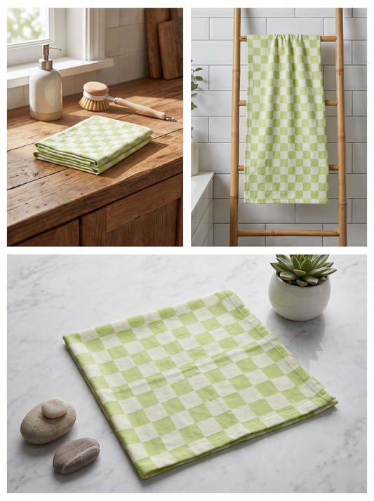 Light Green Checked Bamboo Towel