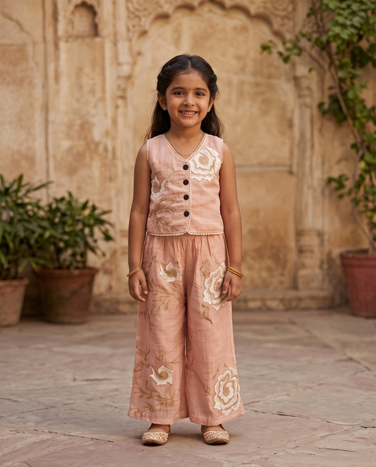 Peach Floral Top Pant Set