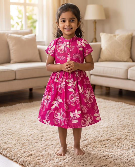 Magenta Floral Kids Dress
