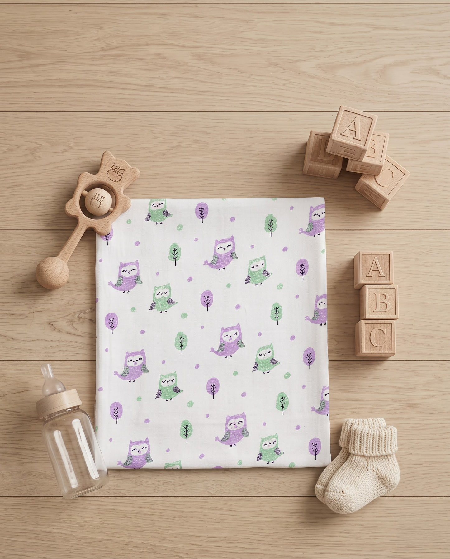 Purple Owl Muslin Swaddle Towel