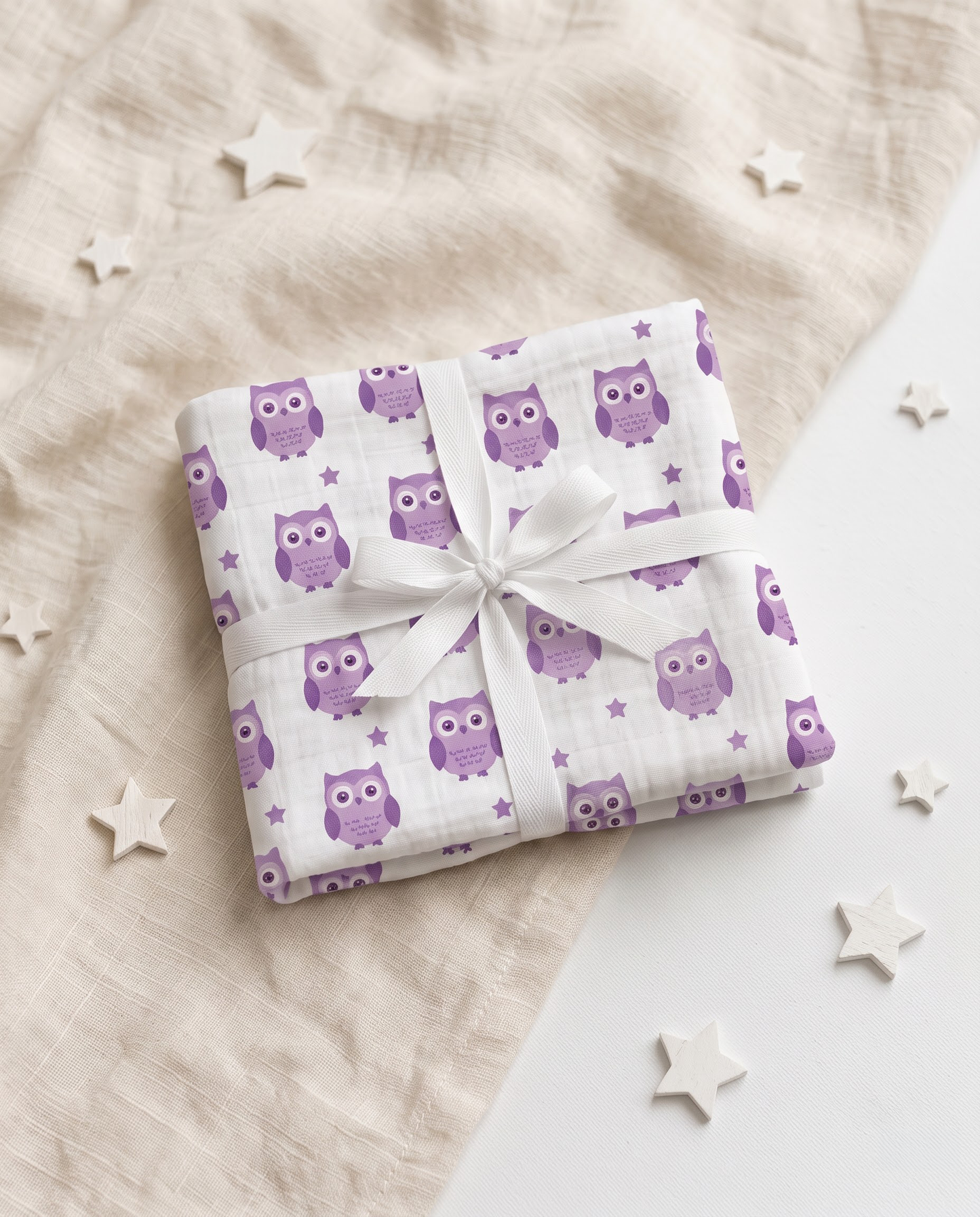 Purple Owl Muslin Swaddle Towel