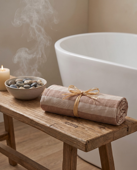 Cream Color Striped Bamboo Towel
