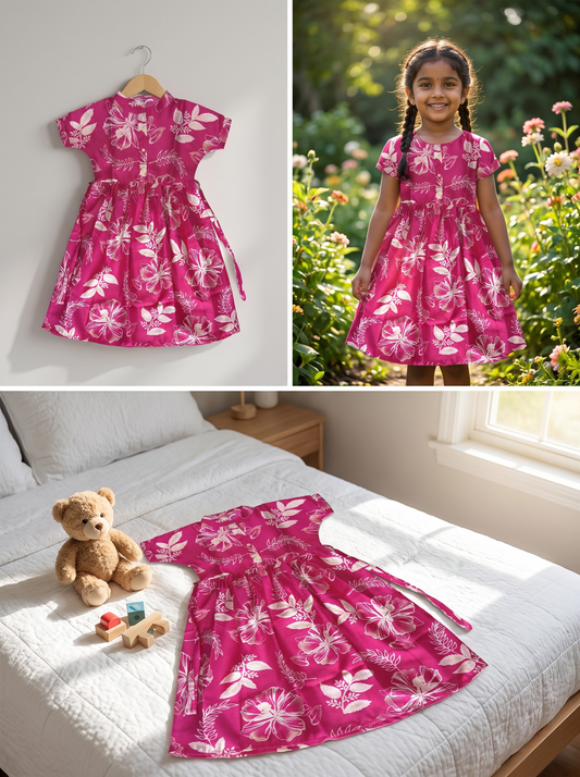 Magenta Floral Kids Dress