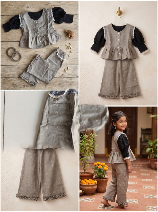 Grey Ruffle Top Pant Set