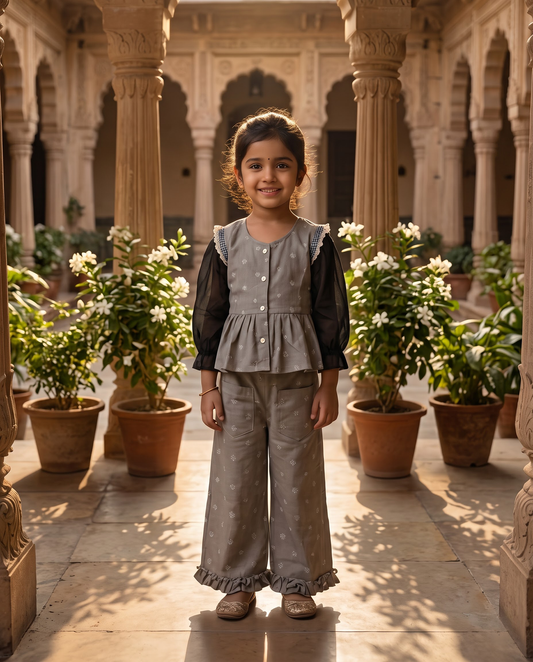 Grey Ruffle Top Pant Set