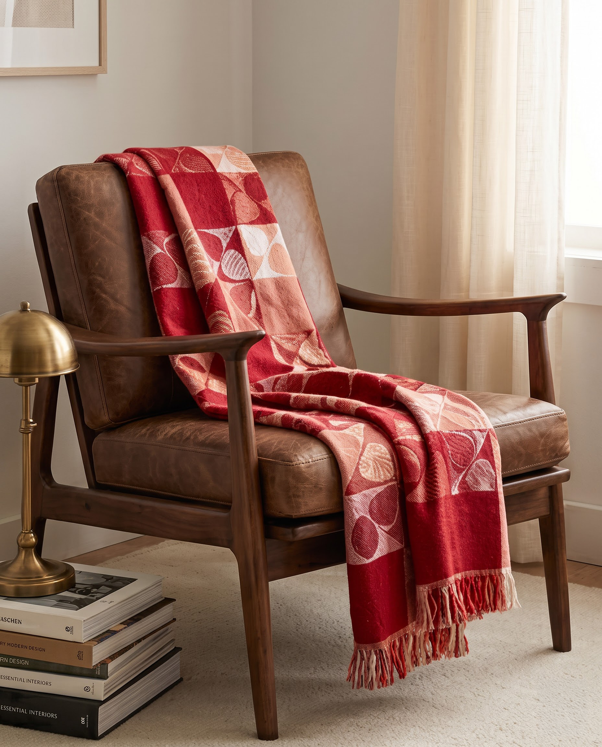Red Base Floral Print Jacquard Blankets