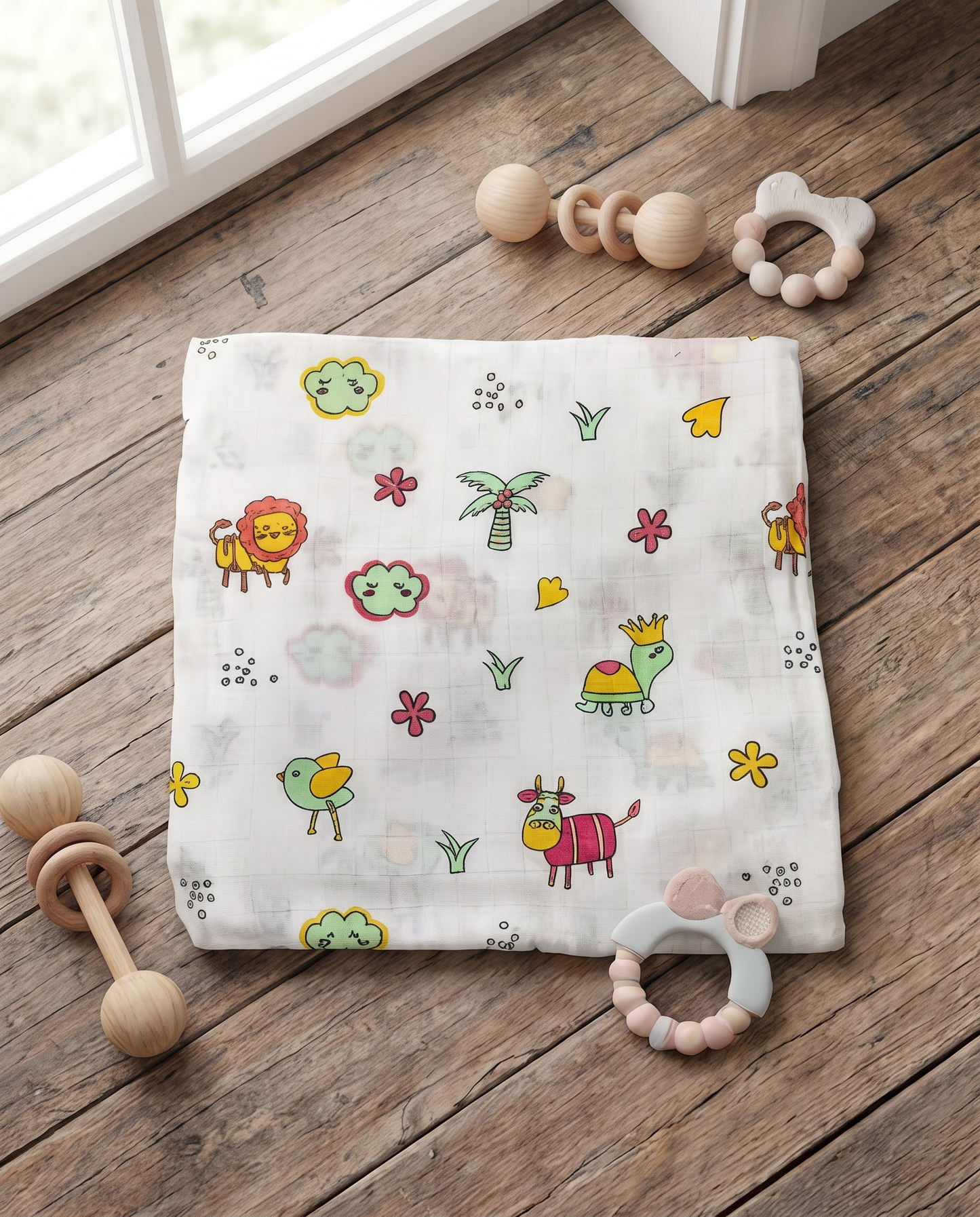 Jungle Animals Muslin Swaddle Towel