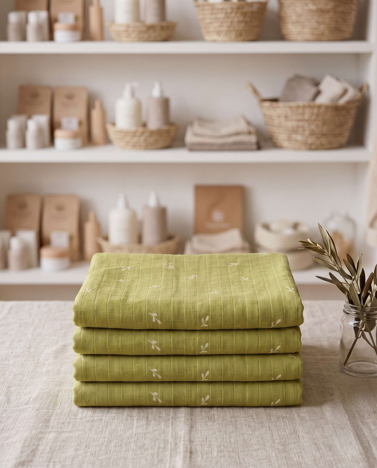 Olive Leaf Muslin Swaddle Towel