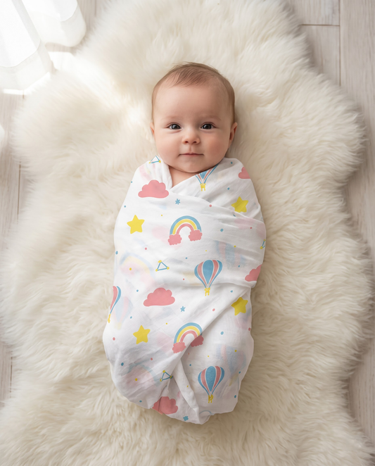Rainbow Balloon Muslin Swaddle Towel