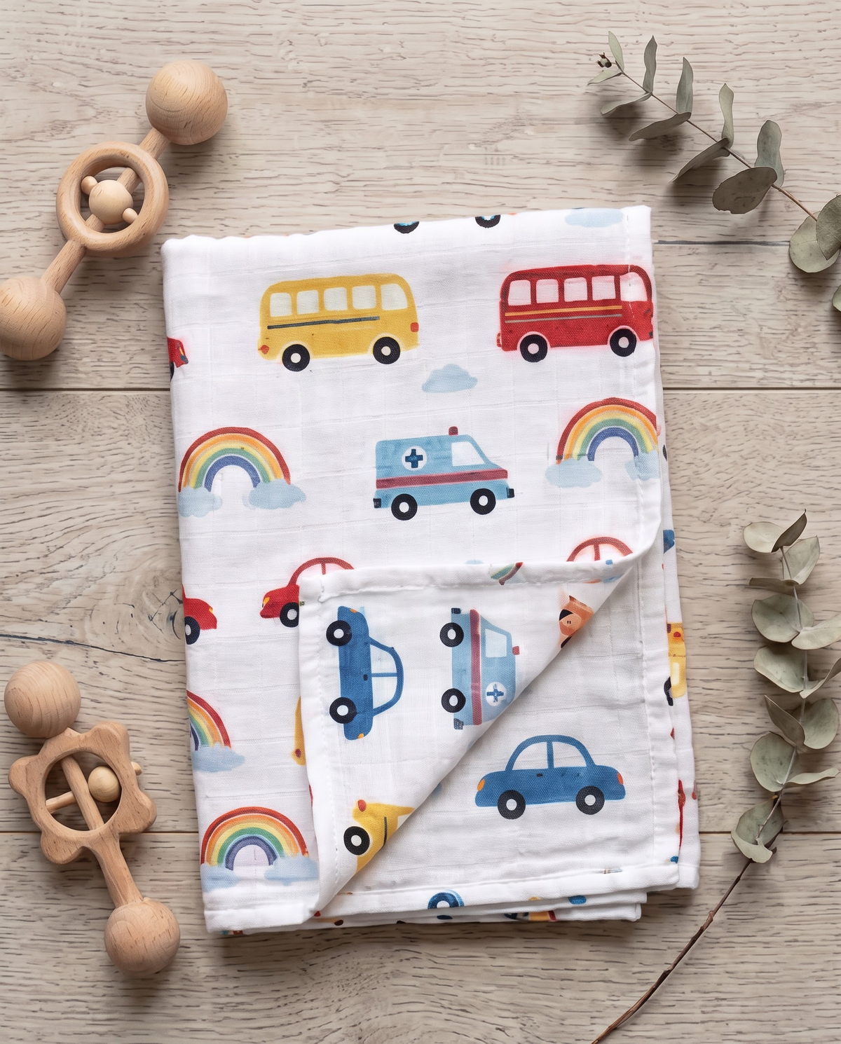Cars Bus Rainbow Muslin Swaddle Towel