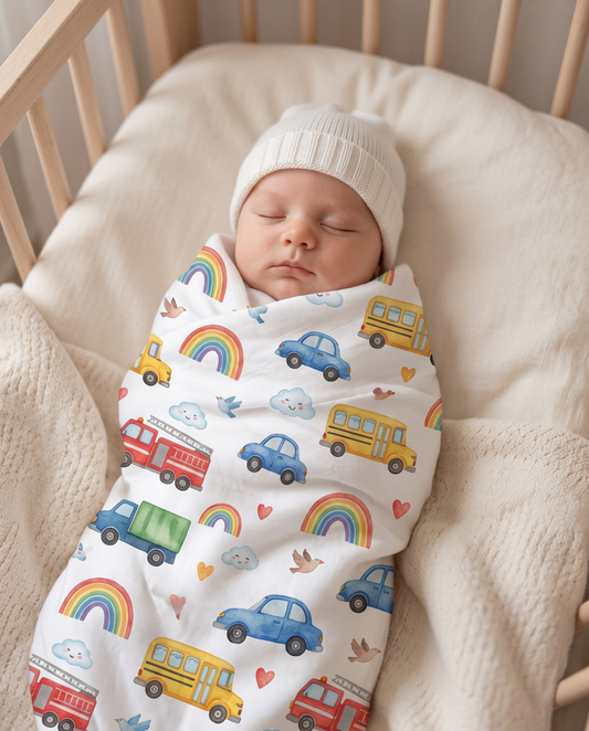 Cars Bus Rainbow Muslin Swaddle Towel