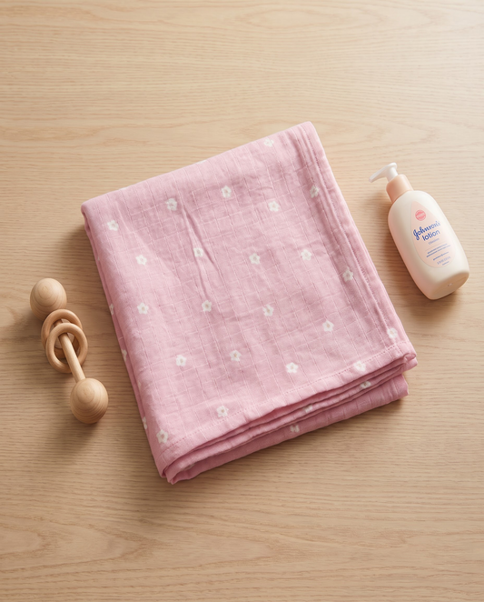 Pink Floral Muslin Swaddle Towel