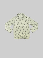Kids High Neck Tee(7 - 8Years) -Green Cat Face