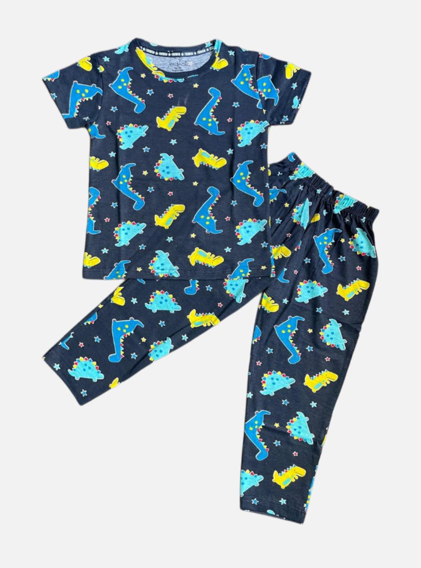 Kids T-Shirt Pant Set - Navy Stars Dino's