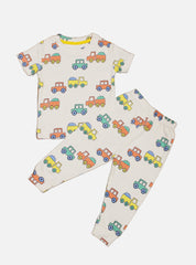 Kids T-Shirt Pant Set - White Base Vehicle's